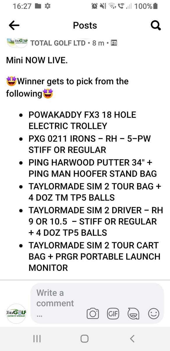 Totalgolfderry's tweet photo. WIN Top Prizes over on our Facebook Competition Group Page!!! Total Golf Events!!
Fancy a Powakaddy Fx3 for only £10!!💚 Only 57 tickets!!💚 https://t.co/R1YpYQznDD