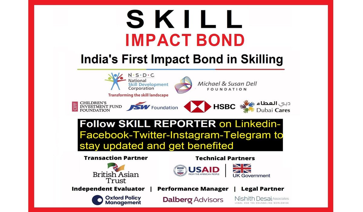 SkillReporter's tweet photo. SKILL IMPACT BOND launched for the first time in India, 50000 students to get benefited...find this information interesting? Visit https://t.co/XuvDWvw6hY to read more about it!
#skillindia #skillimpact #nsdc #youth #training #skillnews #skillreporter https://t.co/lpB9Q6ug1S