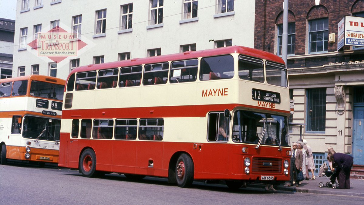 MoTGM's tweet image. #ThrowbackThursday this week takes us to Stevenson Square in Manchester, about 1980, watching a Mayne's bus to #Droylsden. Hands up if you remember Mayne's buses...