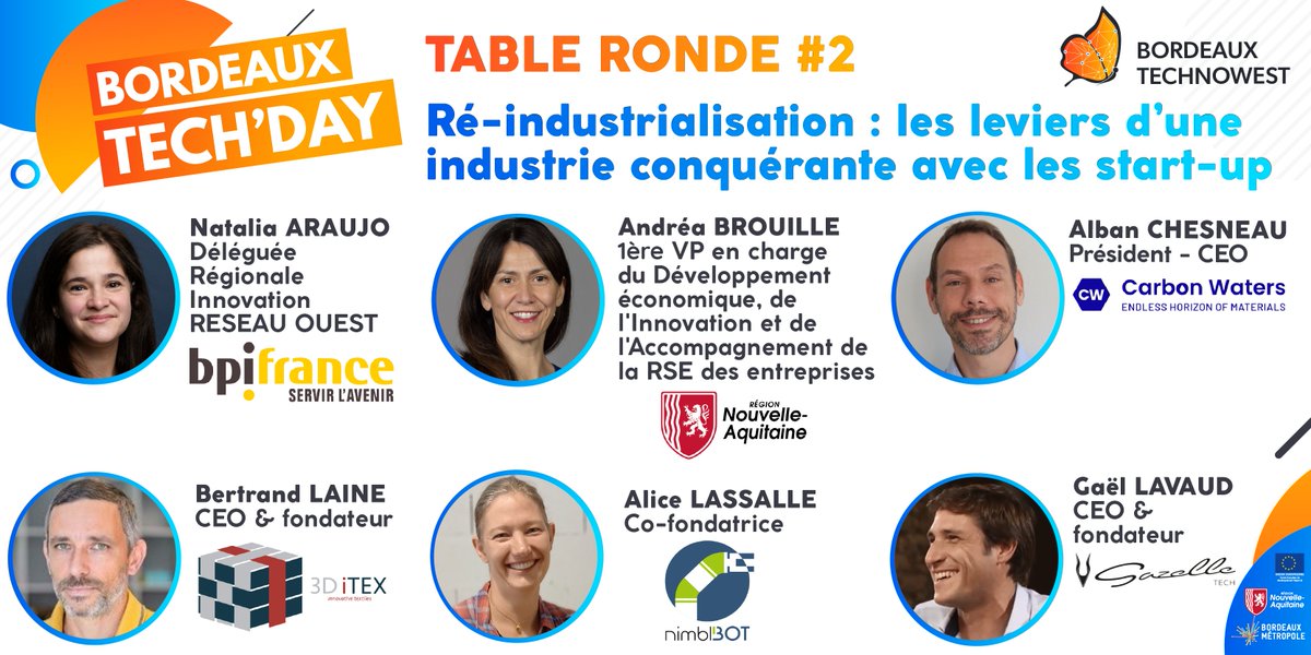 Venez assister à la table ronde "Ré-industrialisation : les leviers d'une industrie conquérante avec les start-up" lors du #BordeauxTechday 🦾

📆 RDV le 23 novembre de 9h à 14h
📍 À la Grande Poste • Bordeaux

Inscriptions ici 👉 lnkd.in/eCUuHtHT