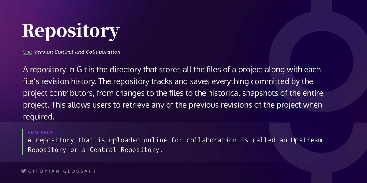 gitopiaDAO's tweet image. Gitopian Glossary #5

Repository🗄️

Read more: docs.gitopia.com/glossary

#WordOfTheDay #gitopia #GitopianGlossary