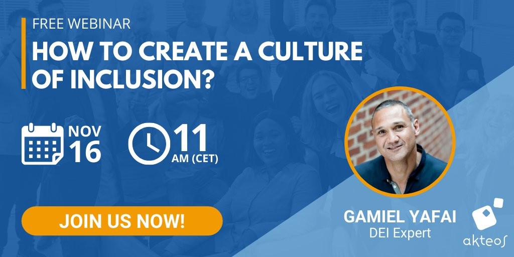 Akteos's tweet photo. Why is it vital today to create an #inclusive #culture in the workplace? What are the #challenges?
To answer these questions, we're pleased to invite you to a free #webinar with our expert guest @gamielyafai

To register: https://t.co/N1V8UyZAKq

 #DEI #Diversity #Equity https://t.co/inaNR098Im