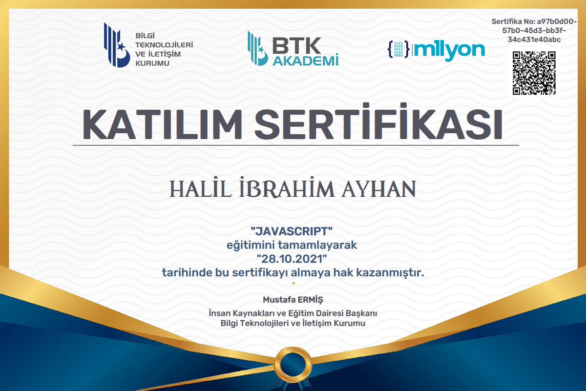 Bu Kadar Güzel, Etkili Bir #Javascript Eğitimden, Sabırlı ve Öğretici Anlatımlarından Dolayı <a href="/Volkan__Alakent/">Volkan Alakent</a> Çok ve Çok Teşekkür Ediyorum,
Çok Yararlı Eğitimsel Bir Platform Sundukları İçin Ayrıca <a href="/BTKAkademi/">BTK Akademi</a> Ekibine Teşekkür Ediyorum,