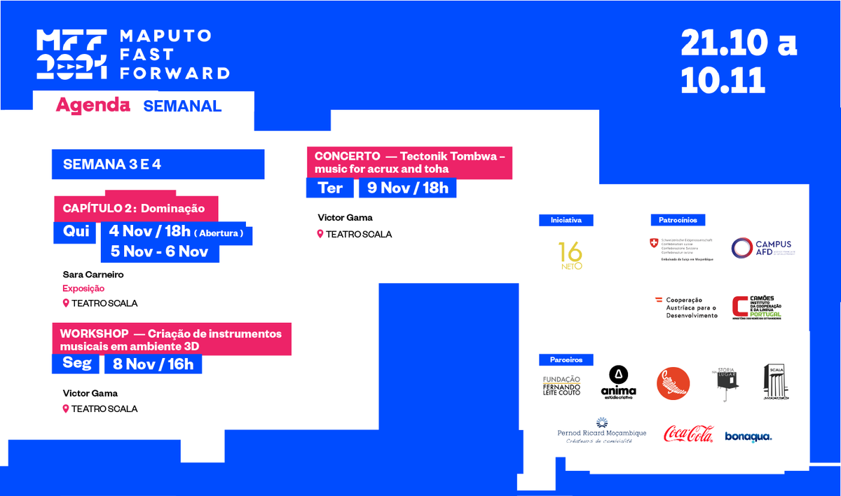 mptfastforward's tweet photo. O #MFF2021 tem música, arte e tecnologia.
Fica atento ao que vem a seguir.
#maputofastforward #cosmopoliticas #afrotopias #festivalcultural https://t.co/QiUps6okXj