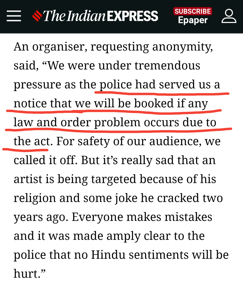 anamshha's tweet photo. If any law and order problem occurs, the organisers will be booked (not the ones who created the problem)

Aasan shabdo me:
If my car gets stolen in parking, I'll be booked for keeping the car in parking.
And not the thieves🙌
@MumbaiPolice👏🙏

#munawarfaruqui https://t.co/vx4Vv9zCr6