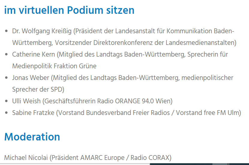 zwcm2021's tweet photo. "Der Public Value des Freien Radios" - Zum Auftakt der #zwcm2021 wollen wir auf einem Podium am Donnerstag, 4.11.2021 um 19 Uhr über unsere Funktion in Zeiten von Desinformation und Hate Speech &amp; die künftige Auffindbarkeit für #freieradios diskutieren. https://t.co/IgfarOOHoh https://t.co/16kDW0lRBJ