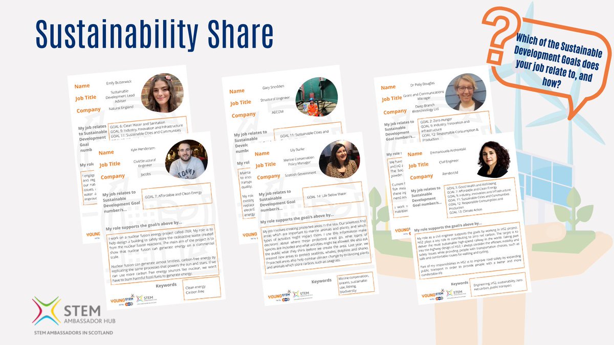 ScotSTEMAmb's tweet image. We asked @STEMAmbassadors to support the 'Sustainability Share' theme of #YoungSTEMLeaderWeek by telling us how their job relates to any of the Sustainable Development Goals, creating a growing resource from their responses. 

Check it out 👇
bit.ly/Sustainability…

#SDGs