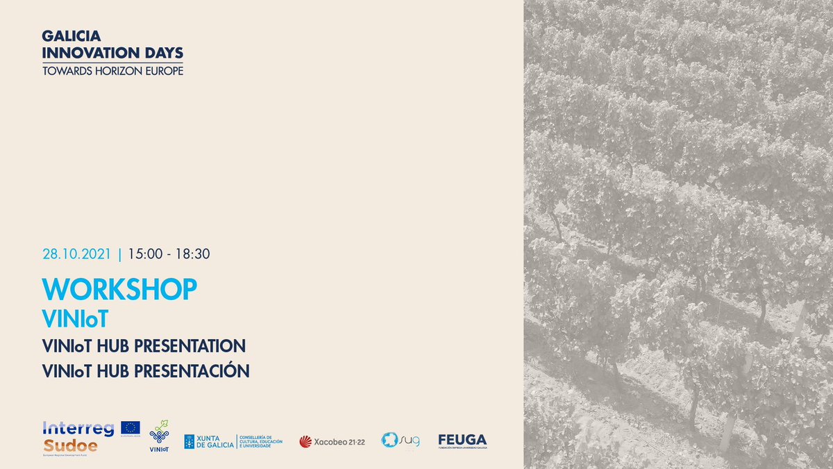 VINIoT1's tweet photo. This afternoon VINIoT HUB will be presented at #GaliciaInnovationDays
@FEUGA_20, @DATAlife_DIH, @VINSEO1 and #ADVID will share with us a Round Table to stablish relations with other EU iniatiatives!!
Take the best and Join us at: https://t.co/omO1zhsxn7 https://t.co/BQz4MZaT17