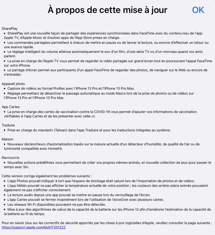 La Mise à jour iOS 15.1 est dispo pour votre iPhone  
Elle apporte des nouveautés, des mises à jour et correctifs de sécurité 
Comme d’habitude, sauvegardez avant d’installer 😉
#MiseAJour
#Apple #iOS151 #iOS #MaJ #AppStore #iPhone13mini #iPhone13 #iPhone13Pro #iPhone13ProMax