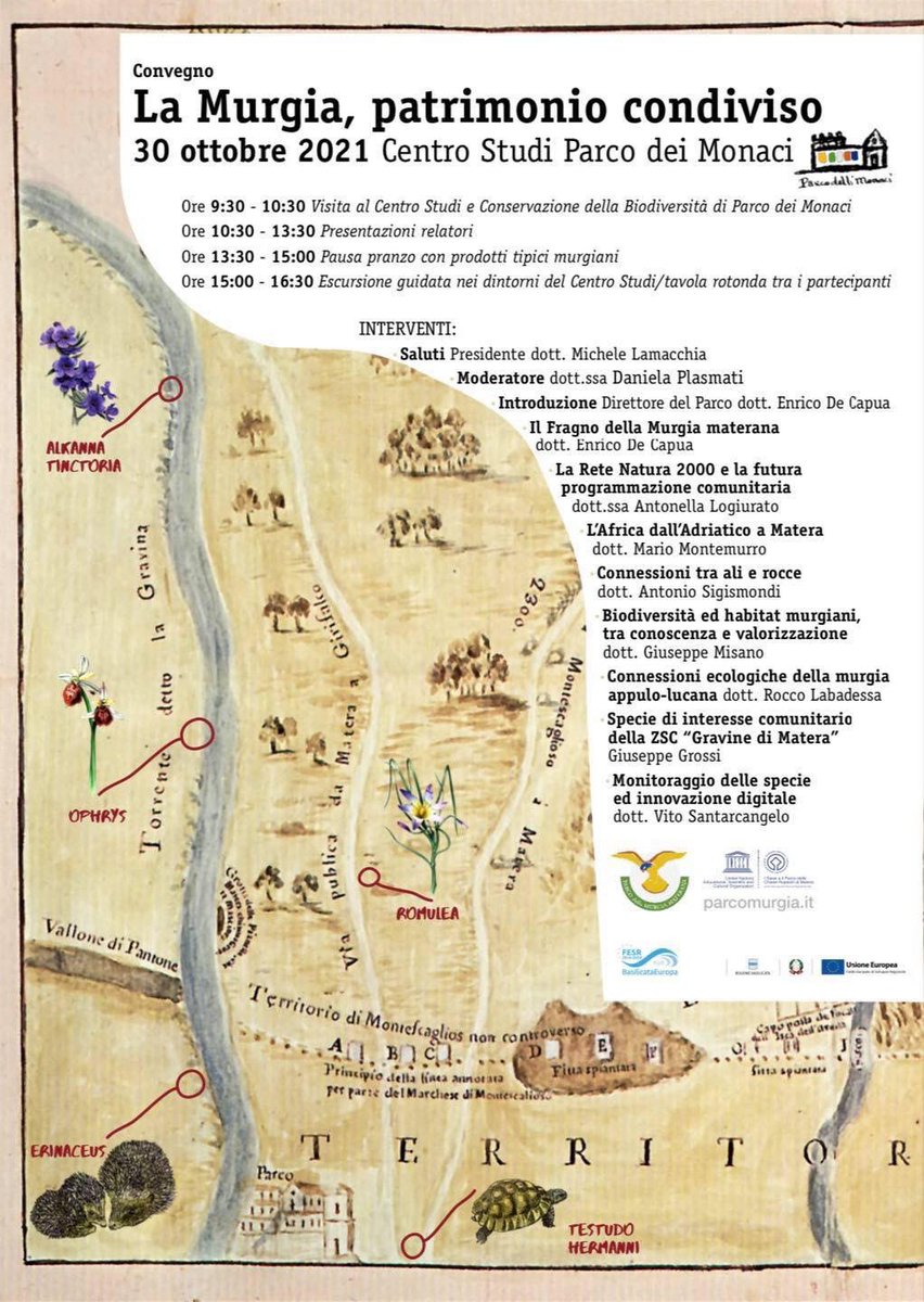 Il Centro Studi e Conservazione della Biodiversità di Parco dei Monaci presenta il Convegno “La Murgia, patrimonio condiviso”.

Prenotazioni tramite mail all’indirizzo: Parcodeimonaci@parcomurgia.it

#ParcodellaMurgiaMaterana #CentroStudieConservazionedellaBiodiversita’