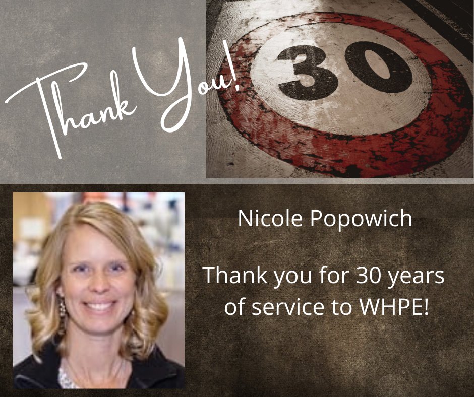 Big shout out to Nicole Popowich for celebrating her 30th year of service with WHPE!  Stop by and take a photo with Nicole today at the convention.  Shower her with a kind thank you.  Use #WHPE