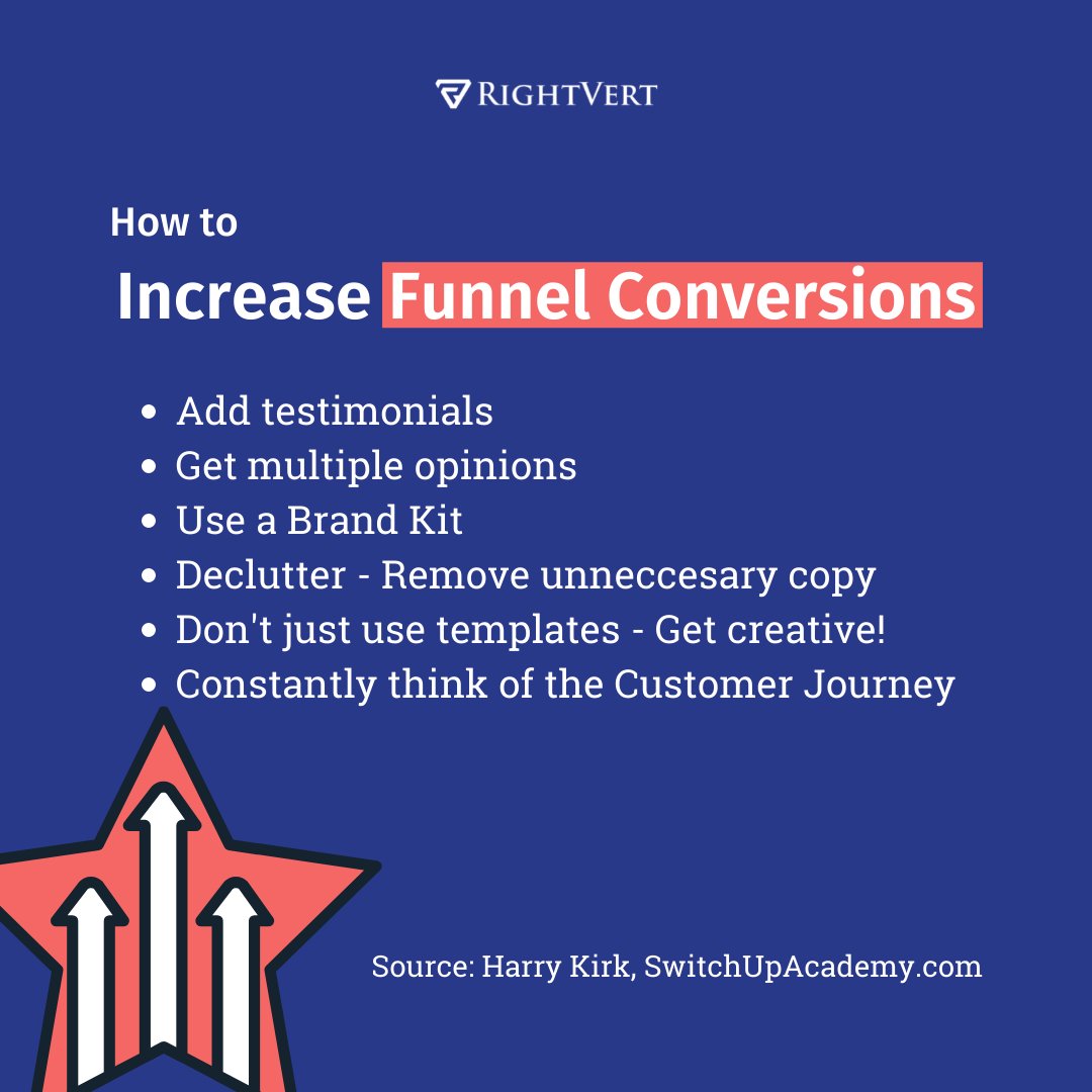 rightvert's tweet image. HOW TO INCREASE YOUR FUNNEL CONVERSIONS

These tips from Harry Kirk (SwitchUpAcademy.com) are 🔥!

#salesfunnels #increaseconversions #funneltips #businessgrowth #marketingfunnels #onlinebusiness #conversionfunnels #ecommerce #leadgeneration #rightvert