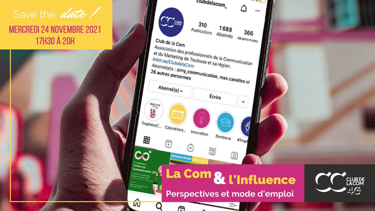 [Save the date 🗓️] Le 24 novembre, le Club organise son grand événement sur la Communication et l'Influence.
Au programme ? Une table-ronde suivie d’ateliers qui vous permettront de décrypter cette tendance grandissante. 

🔜 Restez connectés pour découvrir le programme...