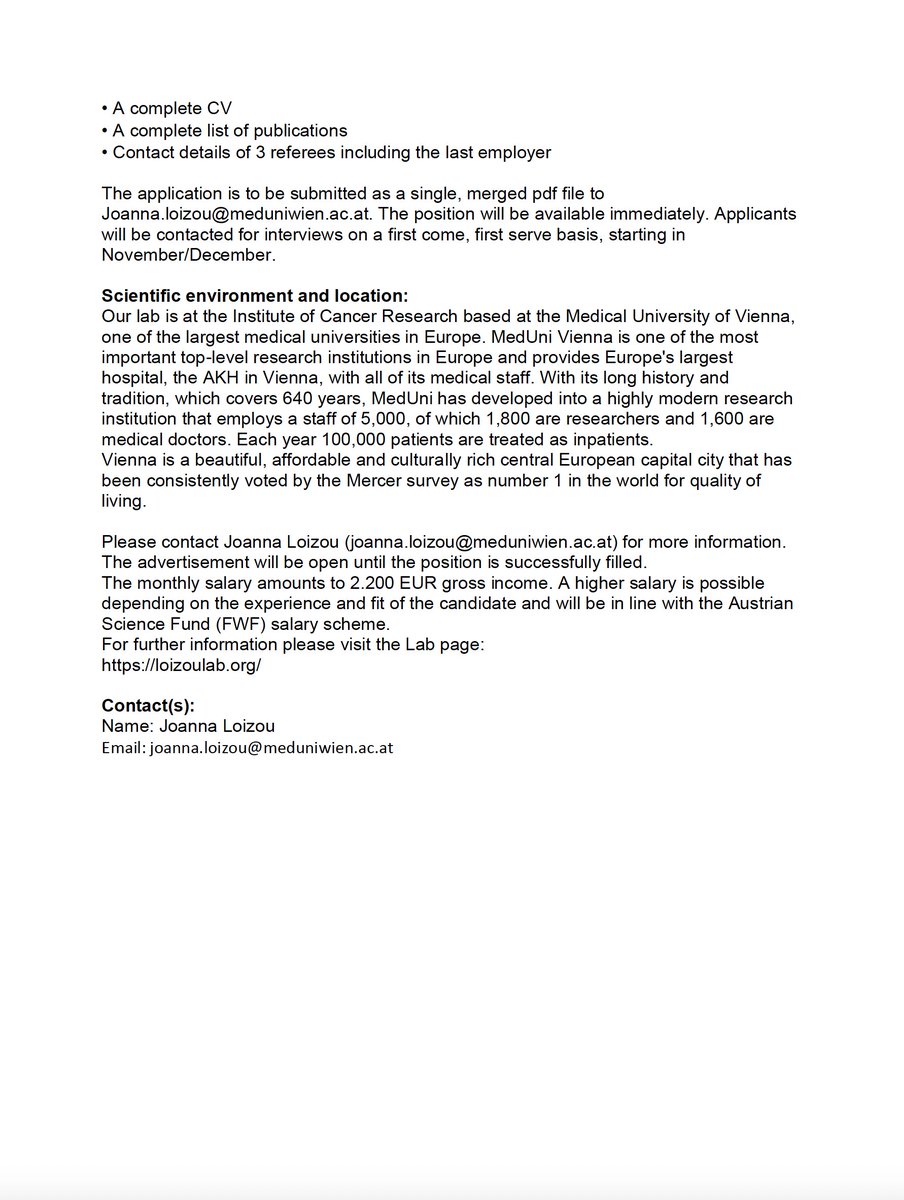 We are hiring a lab manager 💻 If you are well-organized and proactive &amp; want to contribute to the efficient running of our lab, join us ➡️ loizoulab.org! We are a dynamic, collaborative &amp; interactive international team working on genome integrity in Vienna, Austria 🧬