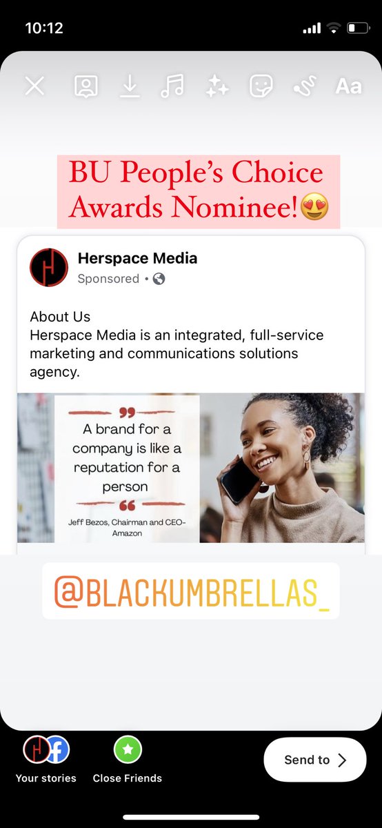 HERSPACES's tweet photo. Herspace Media has been nominated for the Black Umbrellas Peoples Choice Awards 2021. 
 
Please vote for us! BU People’s Choice Award: https://t.co/lPcBFKjZIJ
 
Voting closes on 2nd November
@blackumbrellas_  #agency 
#marketingcommunity #awards #digitalmarketingagency #gauteng https://t.co/T4PE1eIdpC