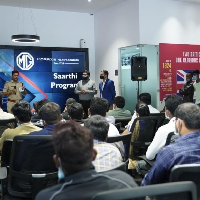 MGMotorIn's tweet photo. We are glad to launch the MG Saarthi programme. As part of this initiative, you can sign up your chauffeurs for free training in advanced technologies and hi-tech features that make the driving experience smarter, and safer. #MGSewa https://t.co/0psN4awXoM