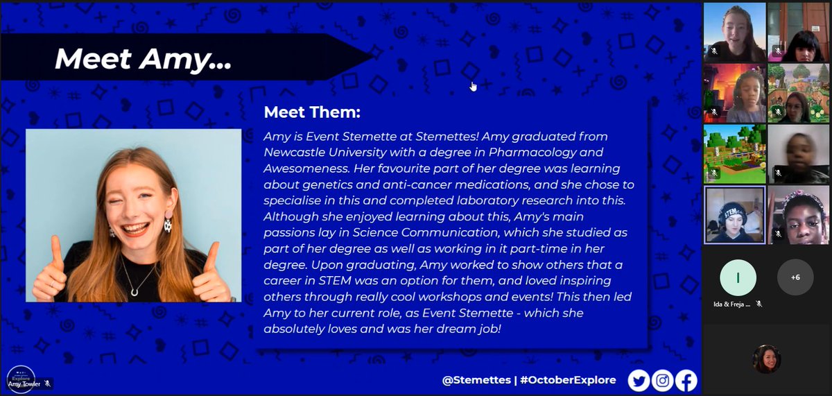 Stemettes's tweet photo. Our younger #OctoberExplore participants are meeting with Amy from #TeamStemette this morning!
#GirlsInSTEM #STEMcareers https://t.co/Krk4Se4QLm