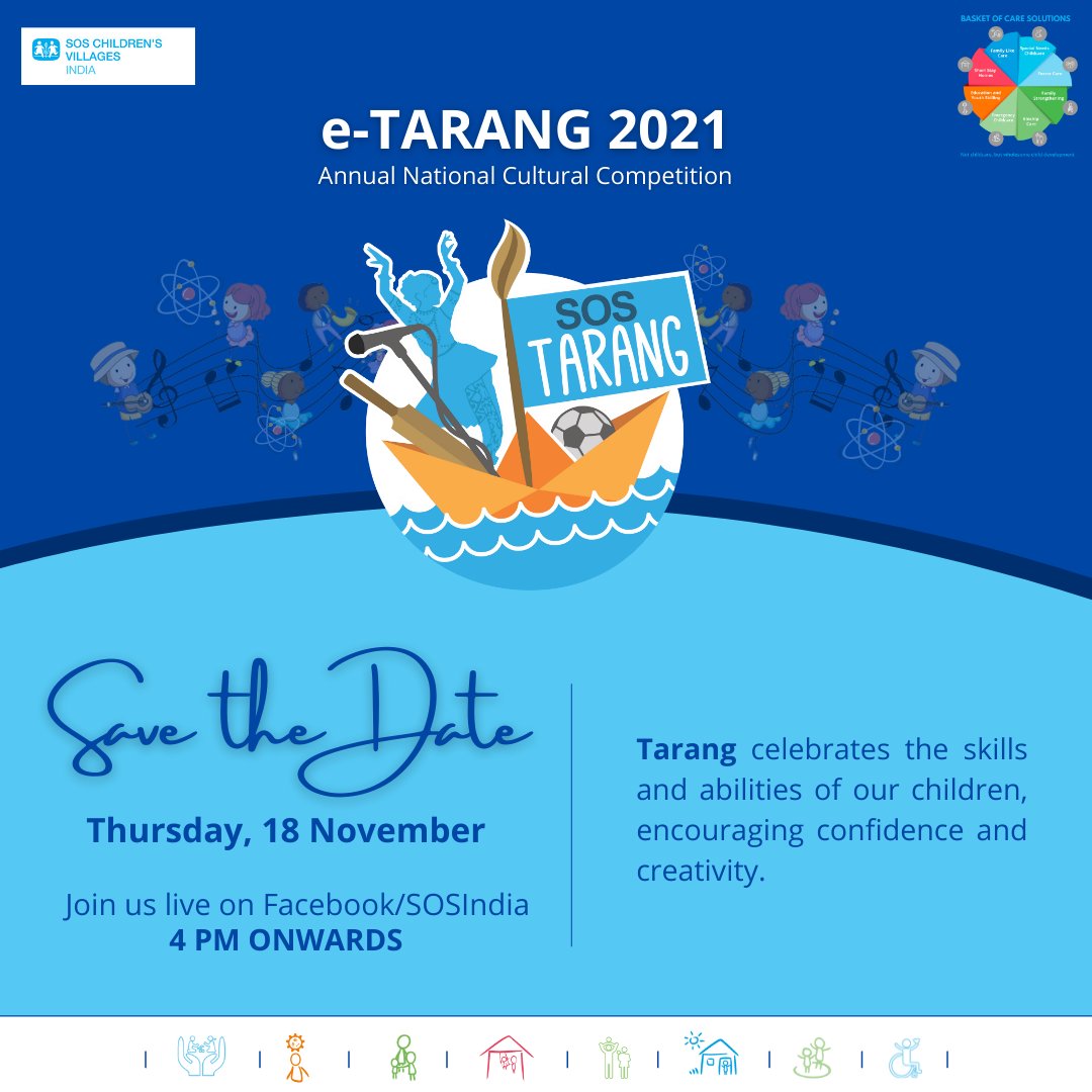 Hop onto our Facebook page on Thursday, November 18 at 4 pm ,in celebrating the creative spirit of children.

Event Link: fb.me/e/2CZxiM0Wt

#SOSCVI #SOSIndia #Tarang #Empower #Uplift #Children #Charity #India