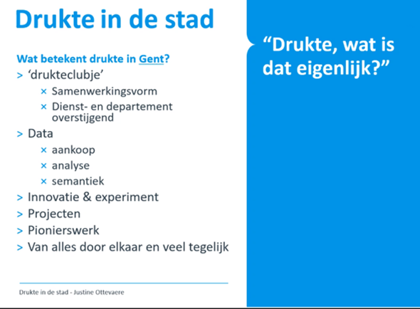 Ndumarey_VVSG's tweet photo. Vandaag duiken we met enkele lokale besturen in de praktijk van druktemonitoring tijdens onze rondetafel #Samenslim. @Justine_Ott bijt de spits af en vertelt meer over de projecten in @Stadgent en hun "drukteclubje": een domeinoverschrijdend team. #expeditiedata #lokaaldna https://t.co/1Bgd5iCW7z