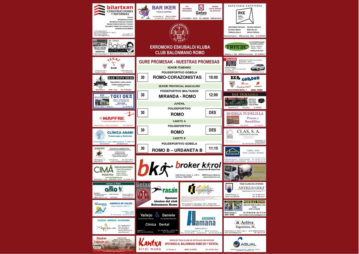 Cartelera de nuestros equipos federados este fin de semana <a href="/BalonmanoConet/">Balonmano Conet</a> <a href="/BM_Corazonistas/">Bm.Coras Vitoria</a> <a href="/bmurdaneta/">Balonmano Urdaneta</a>
#erromoko #getxokirolak #eskubaloiabizkaia #juegasabalonmano #gobela