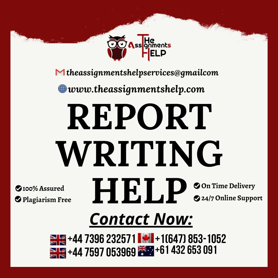 tasignmentshelp's tweet image. Be confident! Because you choose our report writing assignment help services. We firmly uphold our promises and never compromise on quality.
Order tour task Now:
#reportwriting #reportwritingassignmenthelp #Reportwritinghelp #writingassignment #writinghelp #assignmenthelp