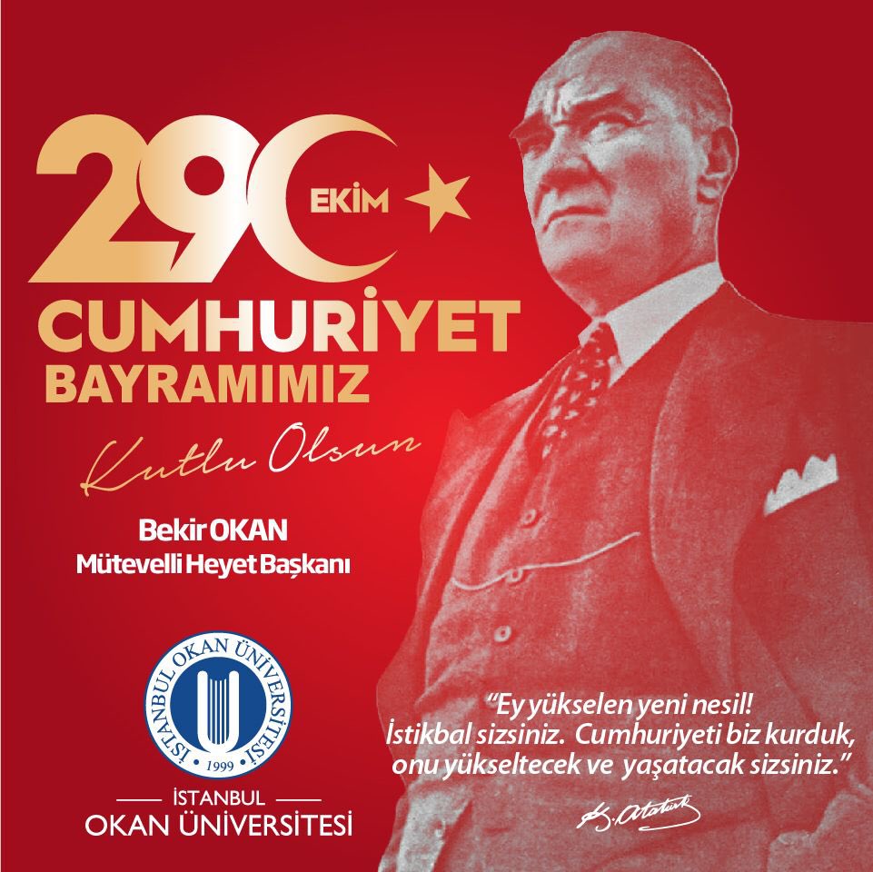 Cumhuriyetimizin yıldönümünü kutladığımız bu günlerde, geleceğe büyük bir ümit, inanç ve gayretle yürümek azmi ve de kararlılığı dileğiyle. "Cumhuriyet Bayramınız Kutlu Olsun"