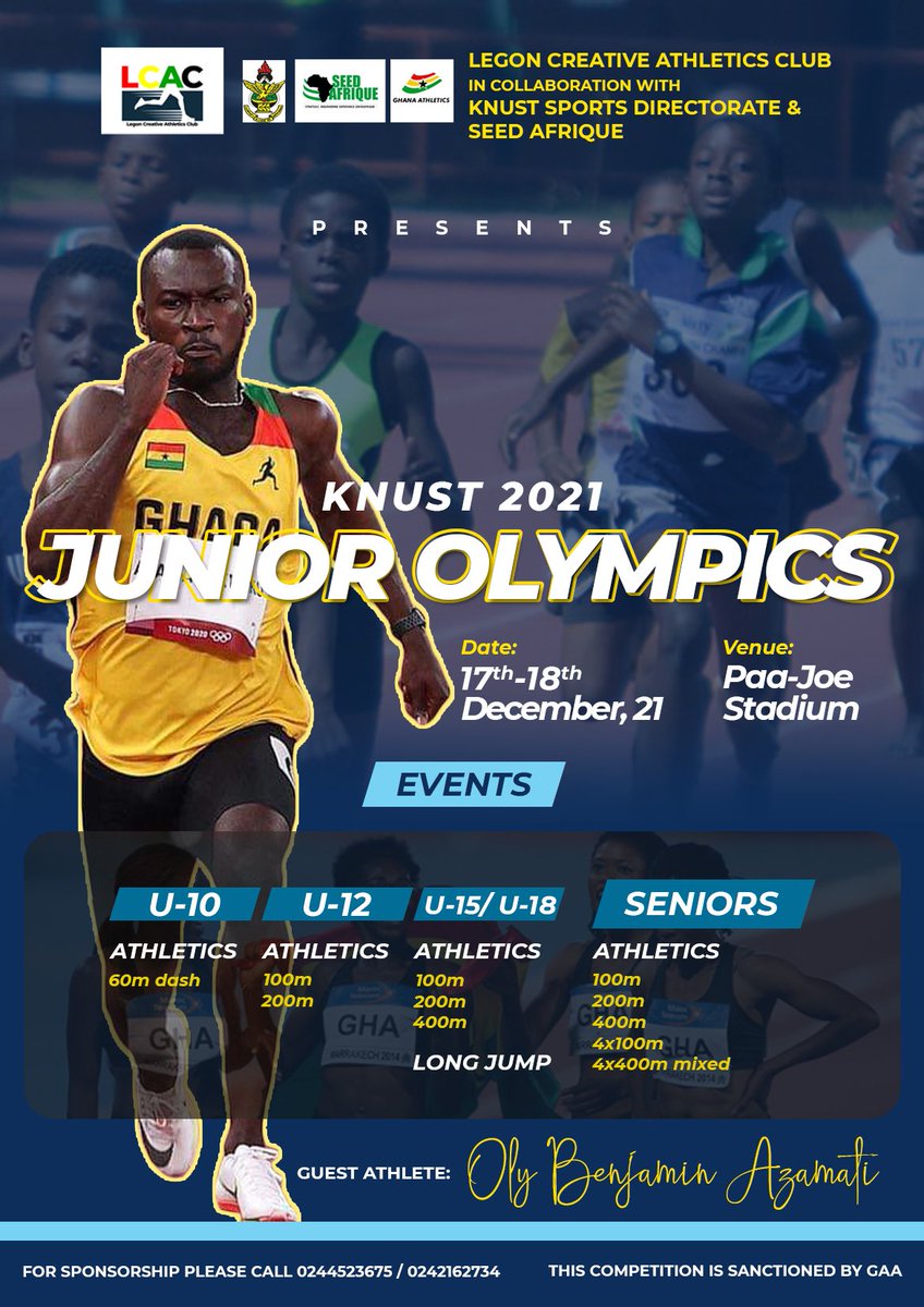 legoncreativeac's tweet photo. The maiden edition of Junior Olympics is scheduled to take place from 17th -18th December @ Paa-Joe Stadium, @KNUSTGH. 
Olympian @benjaminazamati is repping live.
#LCAC Making tomorrow's champions today.

@theyawofosu @addojunr @Fentuo_ @Clenard12 @Clenard12 @Joy997FM @Citi973 https://t.co/wKHQc9LFVd