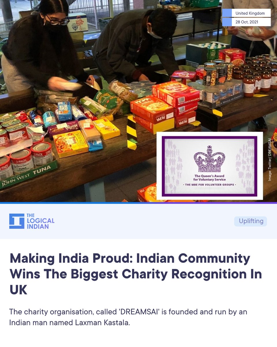 LogicalIndians's tweet photo. #UK: A charity group in the United Kingdom (UK) run by the Indian community won big as they received the prestigious 'The Queen's Award For Voluntary Service'. Known as '#DREAMSAI', it is led by a man named Laxman Kastala and are based out of a town, Milton Keynes.
@DREAMSAIMK https://t.co/Dfu9RMm0Pg