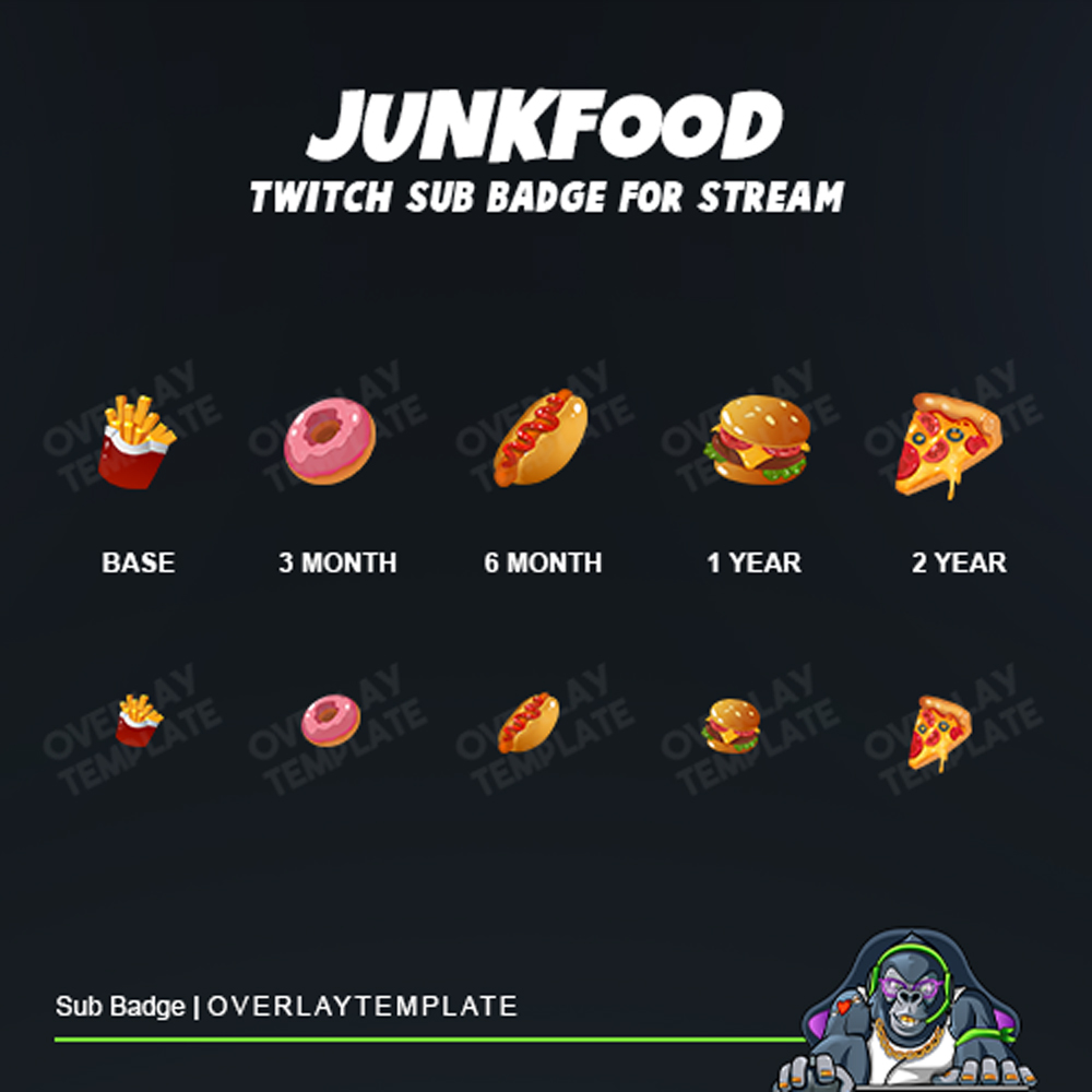 Let’s eat !!!🤤🥳
A new set sub badges design. Delicious American favorite meals .

Tag your friends who foodies and party lovers.😍😍
Get yours by click link bellow ⬇
overlaytemplate.com/product/junk-f…
#twitch #TwitchStreaming #streamergirl #StreamerNetwork #commissionsopen #gfx #badges
