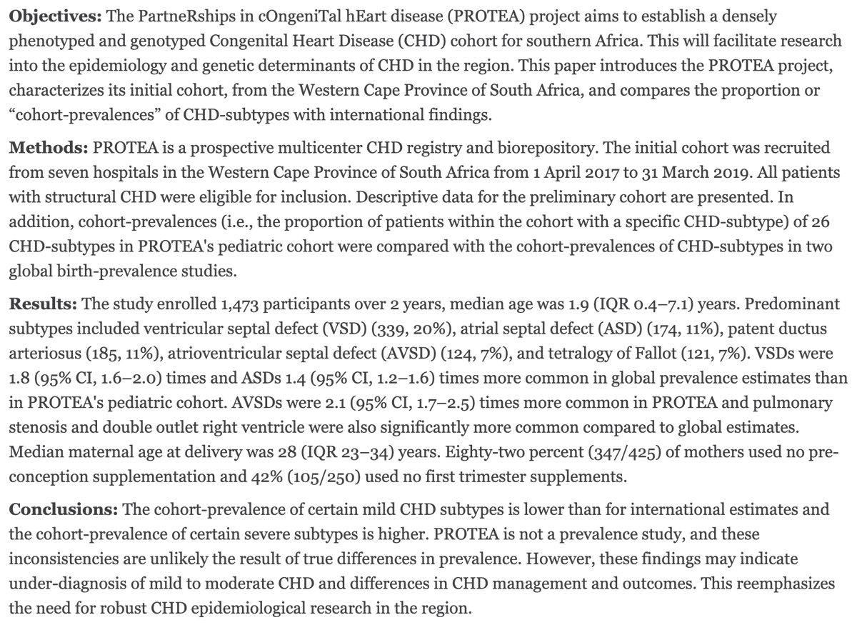 Insight into the southern Africa picture of #CongenitalHeartDisease subtypes compared to global estimates, from the PROTEA (partnerships in congenital heart disease in Africa) cohort established in 2017: bit.ly/3BkYbTR 🫀
#CHD #Researchpaper #Registry #Africa