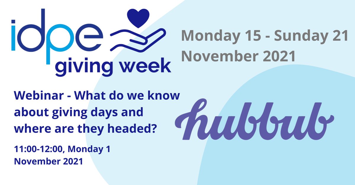 Sign up now for our Giving Week webinar with <a href="/hubbubnet/">Hubbub Fundraising</a> to explore the history of giving days, what we’re learning about them and where they are headed. bit.ly/3jM6Xoe #IDPEGivingWeek
