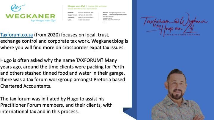 Are you looking for tax, emigration, expat tax or legitimately transferring of your money in or out of SA advice? You have two options: #GoToHugo or wegkaner.com, Yes, Hugo is indeed your best @Wegkaner 
#expatSATAXLAw #LGBTIQ  @taxforum @taxmigration @cherbst_tax_acco
