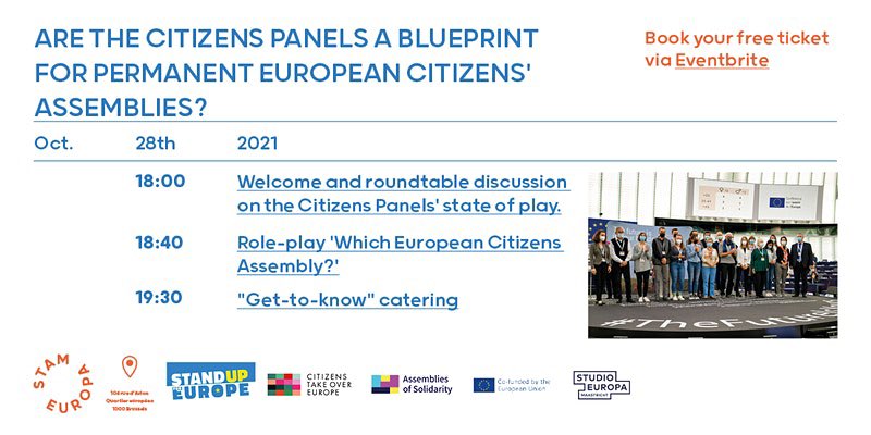 Heute Abend u.a. mit @SHartung_PoE: Are #EuropeanCitizensPanels a blueprint for permanent #EuropeanCitizenAssemblies? Mitmachen! Ticket: 👉eventbrite.be/e/citizens-pan… #CofoE #TheFutureIsYours #PulseOfEurope #EUVision