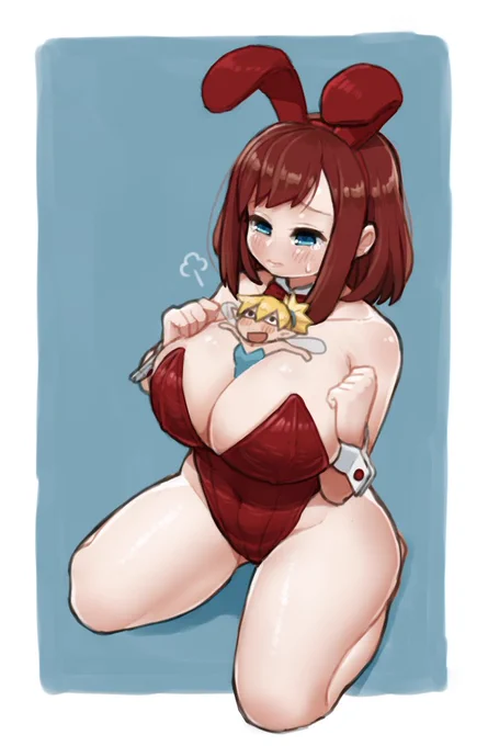 依頼絵納品しました!
オリジナルキャラをバニースーツかチアかビキニで、谷間にいやらしい顔した妖精を挟んでほしいとのことでした!

バニースーツ力(ぢから)を蓄えるためにも昨日に引き続きバニーにしました～～!!!!!!! 