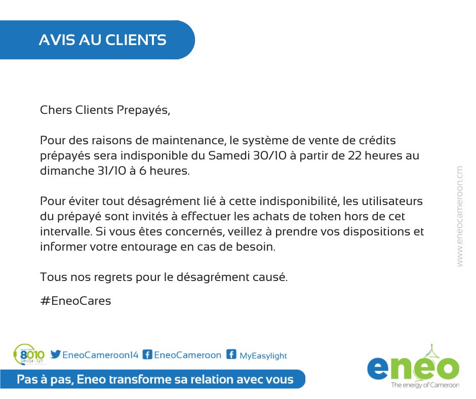 InsideEneo's tweet photo. #ClientInfo ℹ️ | Avis au clients prépayés. https://t.co/AlPNgRCjrz
