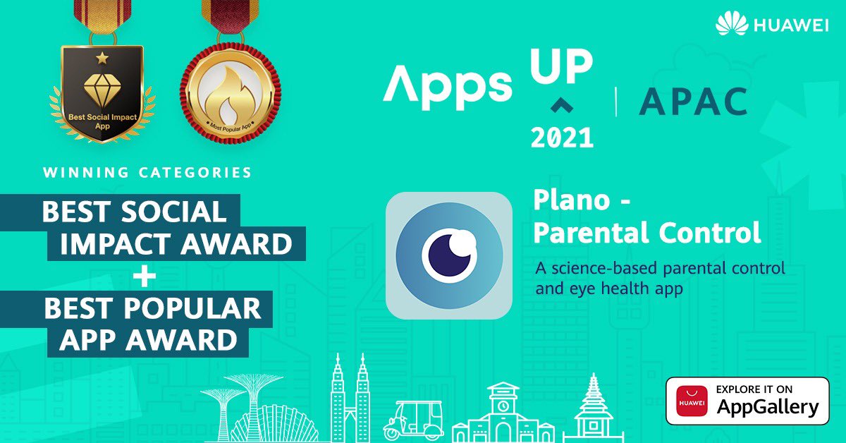 WE WON the <a href="/Huawei/">Huawei</a> awards for Best Social Impact App &amp; Most Popular App! We are honoured to receive these awards &amp; will continue to do our best to keep families safe online &amp; their eyes healthy! #AppsUP2021 #HMSInnovationforAll #BeHMSReady #award #healthtech #singapore 🥇🥇