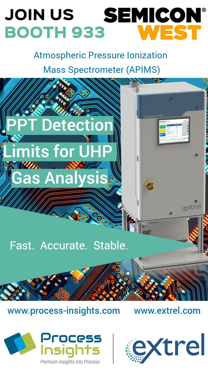 ExtrelCMS's tweet image. Join us at Semicon West.  We are looking forward to seeing you in San Francisco on Dec 7-9.  Look for us in the Tiger Optics booth 933. Register ow.ly/E5Wc50GzEul

#processinsights #extrel #massspectrometer #apims #semiconwest