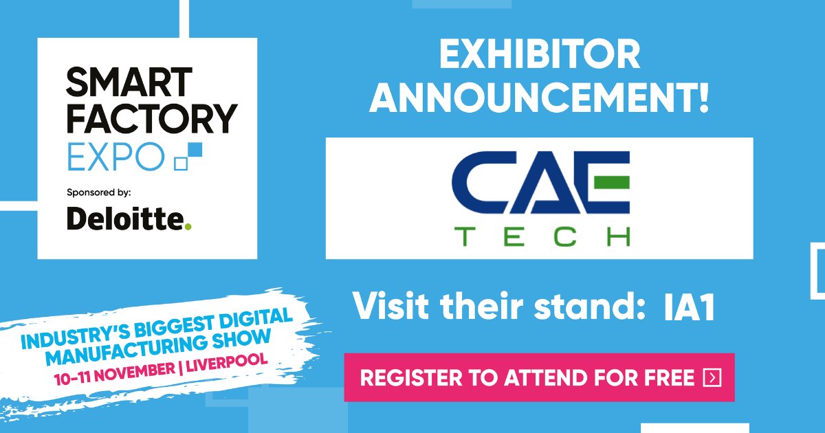 The Manufacturer (@themanufacturer) on Twitter photo We are looking forward to seeing <a href="/cae_tech/">CAE Tech Limited</a> exhibit at this year's #SmartFactoryExpo, part of #DigiMfgWk 2021
Register now to explore the solutions they offer for manufacturers alongside an extensive variety of other technology & solution providers: hubs.la/H0YJ8F00 We are looking forward to seeing <a href="/cae_tech/">CAE Tech Limited</a> exhibit at this year's #SmartFactoryExpo, part of #DigiMfgWk 2021
Register now to explore the solutions they offer for manufacturers alongside an extensive variety of other technology & solution providers: hubs.la/H0YJ8F00