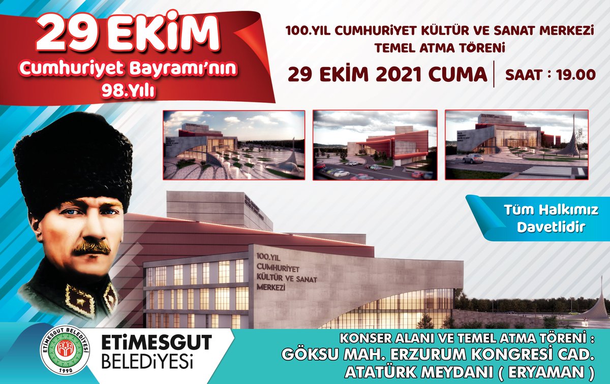 100. YIL CUMHURİYET KÜLTÜR VE SANAT MERKEZİ TEMEL ATMA TÖRENİMİZE TÜM HALKIMIZ DAVETLİDİR.