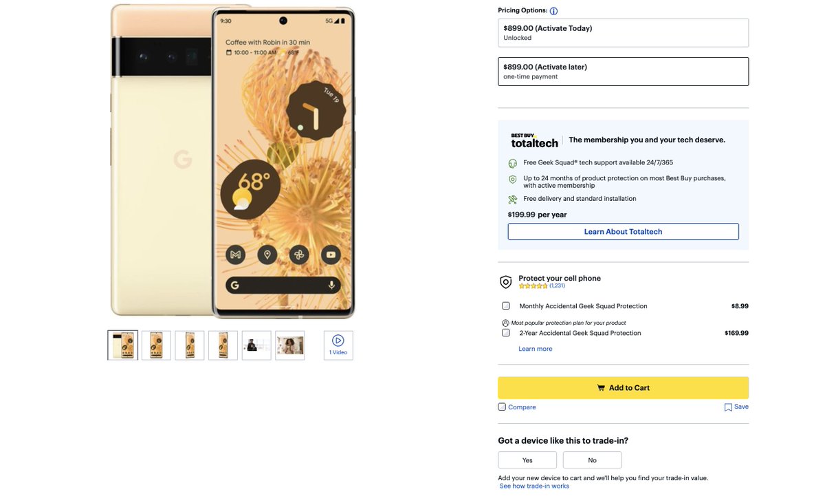 #bestbuy  NOW!
#GooglePixel6Pro (Unlocked) 128GB (Unlocked) Sorta Sunny and Stormy Black
#GooglePixel6 (Unlocked) Stormy Black, Sorta Seafoam 128GB and 265GB, Kinda Coral 128GB
bestbuy.com/site/google-pi…