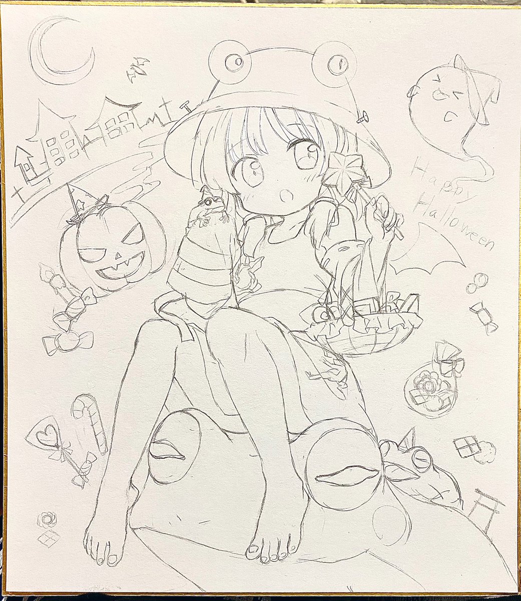 可愛く描けてる気がする🐸🎃 