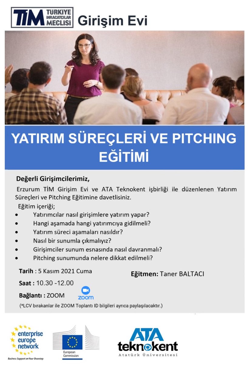 5 Kasım Cuma Günü Saat 10:30'da gerçekleştireceğimiz Yatırım Süreçleri ve Pitching Eğitimi’ne davetlisiniz! 

Zoom Eğitim Linki
us06web.zoom.us/j/84219529786

Meeting ID: 842 1952 9786
Passcode: 159619