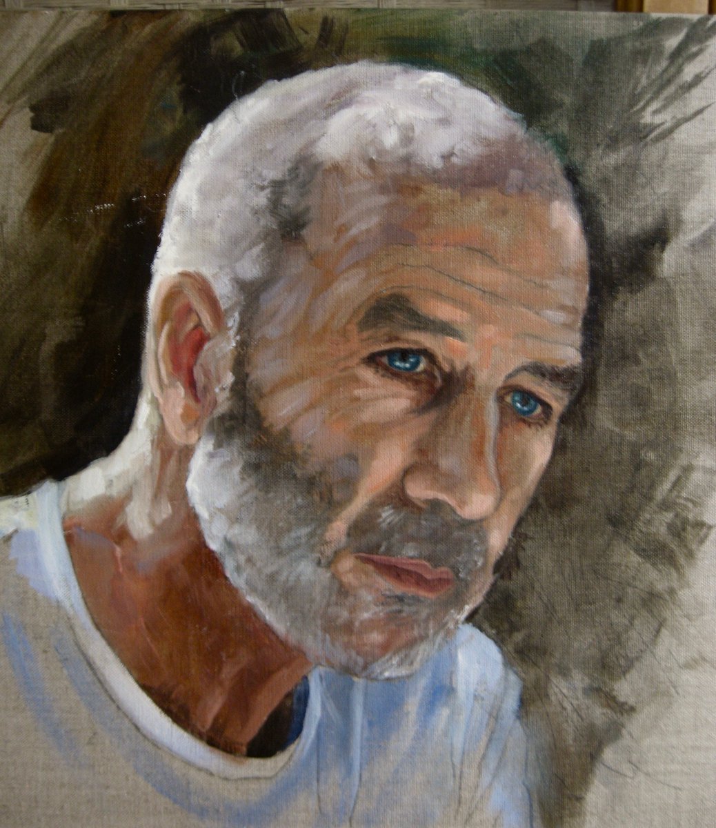 Yesterday I started a portrait of Colin my husband, using water mixable oils.  The first layers go down quickly and those final nuances of colour and tone take a little longer ...oh how I missed working with oils #portraitpainting #portraiture #watermixableoils