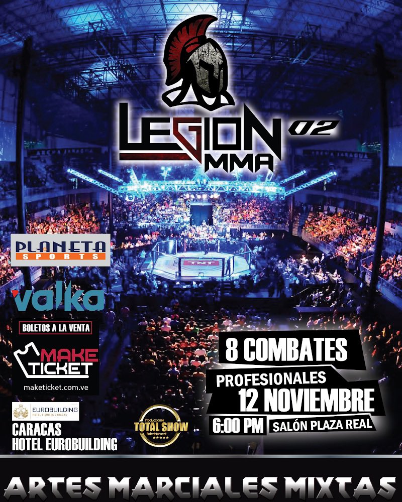 CARACAS!!!
12 Noviembre
8 COMBATES PROFESIONALES

maketicket.com.ve/evento/legion-…