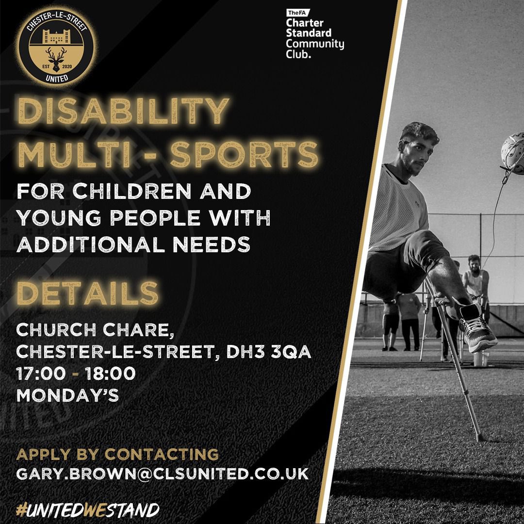 ⚽️🎾🏀🏏 Disability Multi Sports

🤩We are running disability sessions for children and young people starting this Monday!

📧 If you have a child who would like to attend our sessions please email Gary.brown@clsunited.co.uk

<a href="/SportWorks/">SportWorks</a> 

#UnitedWeStand