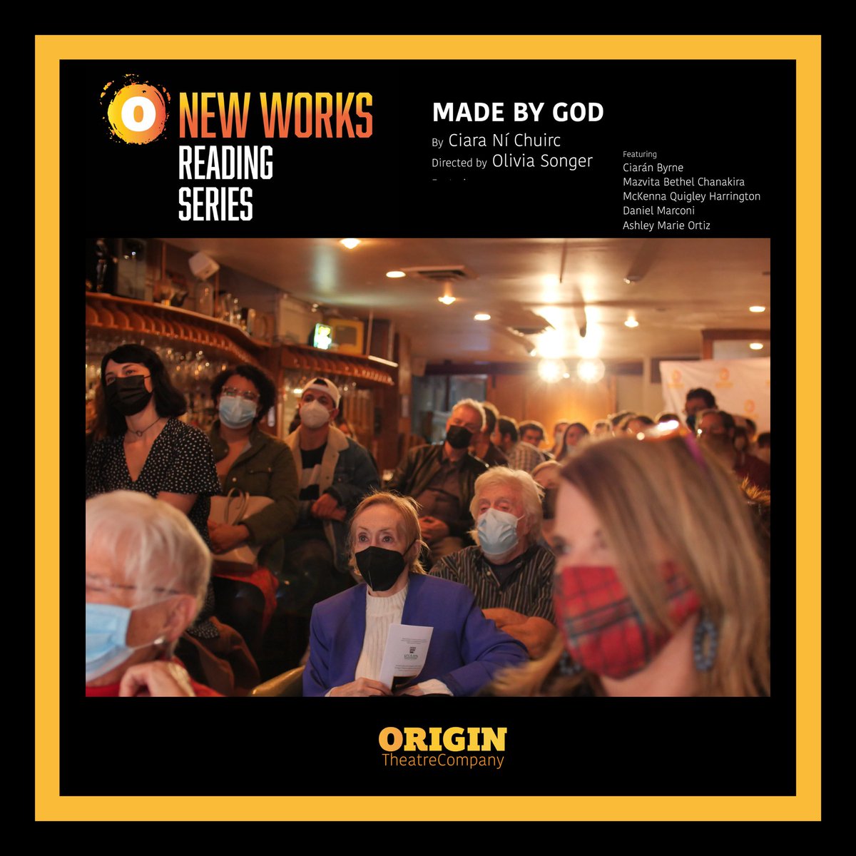 OriginTheatre1's tweet photo. A fully-vaccinated sold out reading of “Made By God” by Ciara Ní Chuirc played at Ryan’s Daughter last weekend!
We were thrilled to welcome so many audience members to the second installment of our #OriginNewWorks Reading Series!
Stay tuned for round three! 👏 📖 https://t.co/xpQfMCSPy8