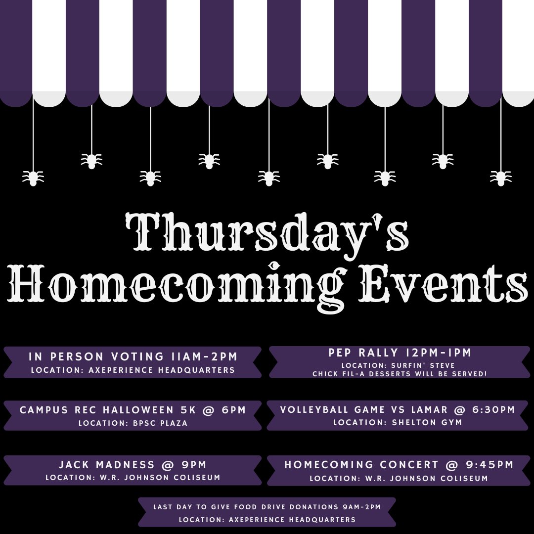 SFA SAAC (@sfa_saac) on Twitter photo LAST DAY TO VOTE! So many events to attend today, see you there!
•Sophomores, vote <a href="/Itz_nissi/">Nissi Kabongo Jones</a>
•Juniors, vote <a href="/gngarcia34/">Gaby Garcia</a> & <a href="/shaylongovan/">Shaylon Govan</a>
•Seniors, vote <a href="/JustinIGarcia/">Justin Garcia.</a> & <a href="/CourtBanfield/">Courtney🖤</a>
#SFAHoco21 #SFASAAC #KingJustinQueenCourtney #GabyNShay #NissiK #AxeEm #RaiseTheAxe LAST DAY TO VOTE! So many events to attend today, see you there!
•Sophomores, vote <a href="/Itz_nissi/">Nissi Kabongo Jones</a>
•Juniors, vote <a href="/gngarcia34/">Gaby Garcia</a> & <a href="/shaylongovan/">Shaylon Govan</a>
•Seniors, vote <a href="/JustinIGarcia/">Justin Garcia.</a> & <a href="/CourtBanfield/">Courtney🖤</a>
#SFAHoco21 #SFASAAC #KingJustinQueenCourtney #GabyNShay #NissiK #AxeEm #RaiseTheAxe
