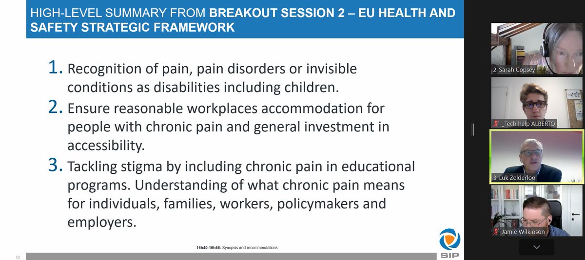 SIP_PainPolicy's tweet image. &quot;Ensure reasonable workplaces accommodation for people with chronic pain and general investment in accessibility&quot; is one of three recommendations from the breakout session “Implementing the EU Strategy for the Rights of Persons with Disabilities 2021-2030” 
#WorkplaceIntegration