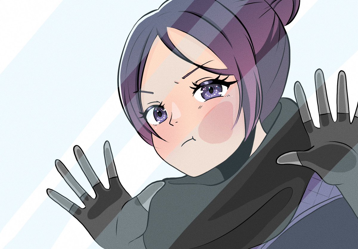 wraith (apex legends) 1girl black scarf solo scarf animification single hair bun parted bangs  illustration images
