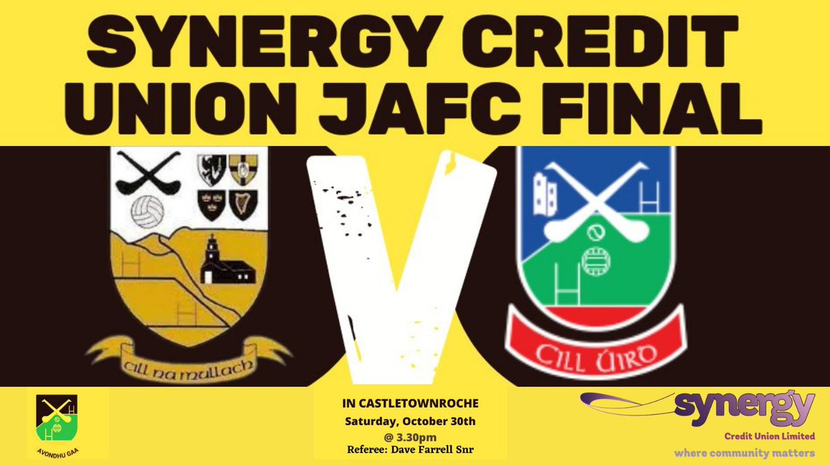 SynergyCUCork's tweet photo. Delighted to be proud sponsors of the JAFC Final. Best of luck to both teams @ButtevantGAA and @KilworthGaa. We have a good few staff members from #kilworth so afraid we are little biased but may the best team win 

#wherecommunitymatters #corkgaa #creditunions #volunteers https://t.co/85CvWh2ecW